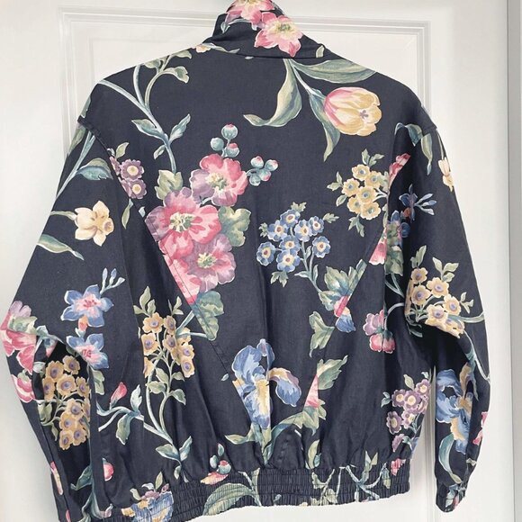 Vintage 90s Floral Cotton Jacket: High-Neck Acid Wash Bomber - Picture 9 of 9